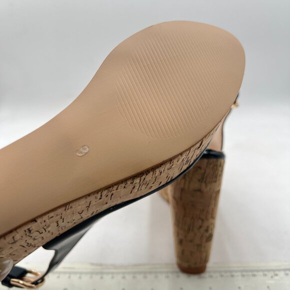 FSJ Black Peep Toe High Heel Wedge Sandals Slip on Cork Slingback Platform Pump - Picture 6 of 8